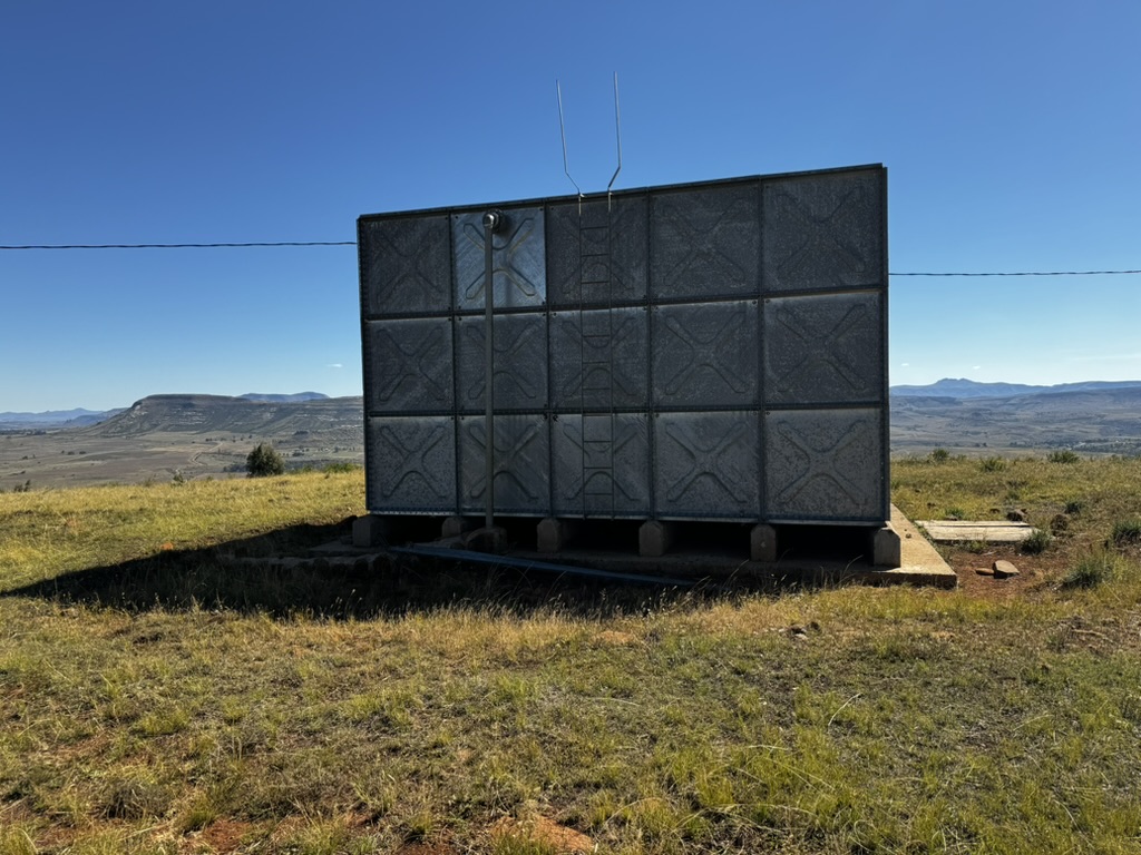 Water storage tank on a Lesotho lowlands hilltop, LLWDSP III infrastructure